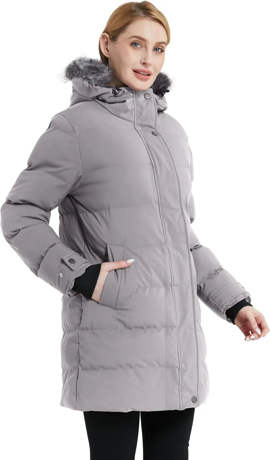 wantdo Women's Long Quilted Winter Coat Thicken Puffer Jacket with Faux Fur Hood