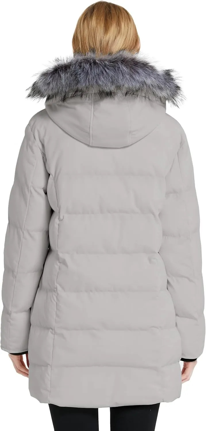 wantdo Women's Long Quilted Winter Coat Thicken Puffer Jacket with Faux Fur Hood