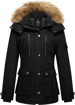 wantdo Women's Quilted Winter Coat Warm Puffer Jacket Thicken Parka with Removable Hood