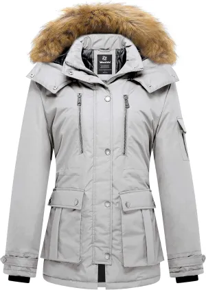 wantdo Women's Quilted Winter Coat Warm Puffer Jacket Thicken Parka with Removable Hood