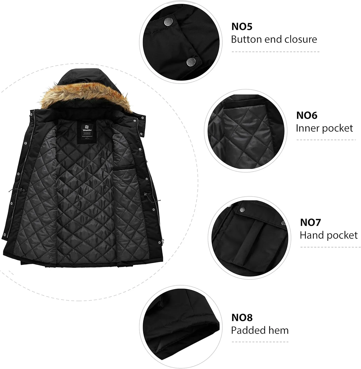 wantdo Women's Quilted Winter Coat Warm Puffer Jacket Thicken Parka with Removable Hood