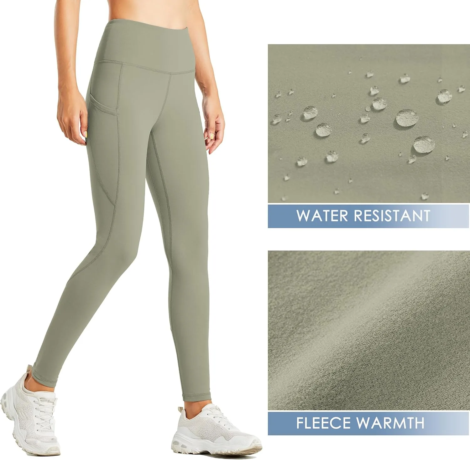 Willit Women's Fleece Lined Leggings Water Resistant Winter Pants Thermal High Waisted Yoga Hiking Running Tights Pockets