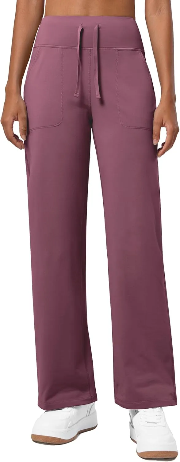 Willit Women's Fleece Lined Wide Leg Thermal Yoga Winter Pants with Pockets High Waist Comyf Casual Lounge Pants