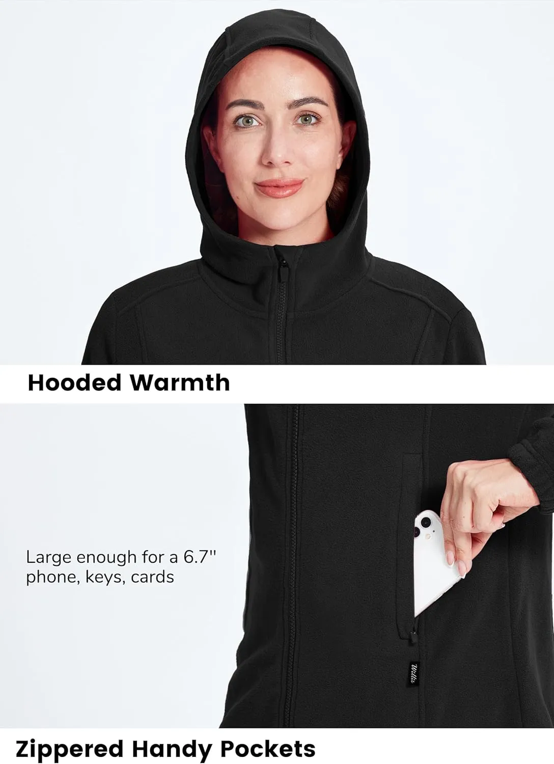 Willit Women's Long Fleece Jacket Full-Zip Thermal Fleece Hooded Jacket Lightweight Winter Coat