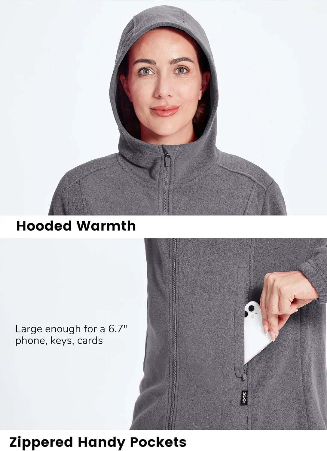 Willit Women's Long Fleece Jacket Full-Zip Thermal Fleece Hooded Jacket Lightweight Winter Coat