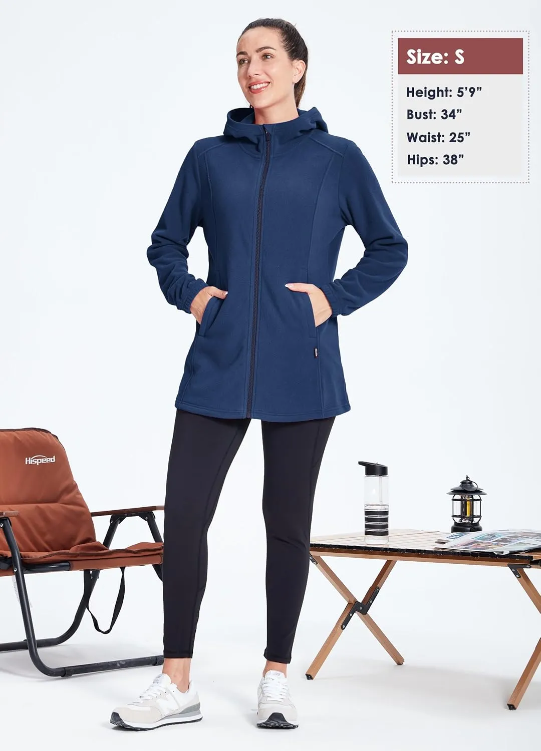 Willit Women's Long Fleece Jacket Full-Zip Thermal Fleece Hooded Jacket Lightweight Winter Coat