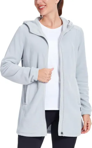 Willit Women's Long Fleece Jacket Full-Zip Thermal Fleece Hooded Jacket Lightweight Winter Coat