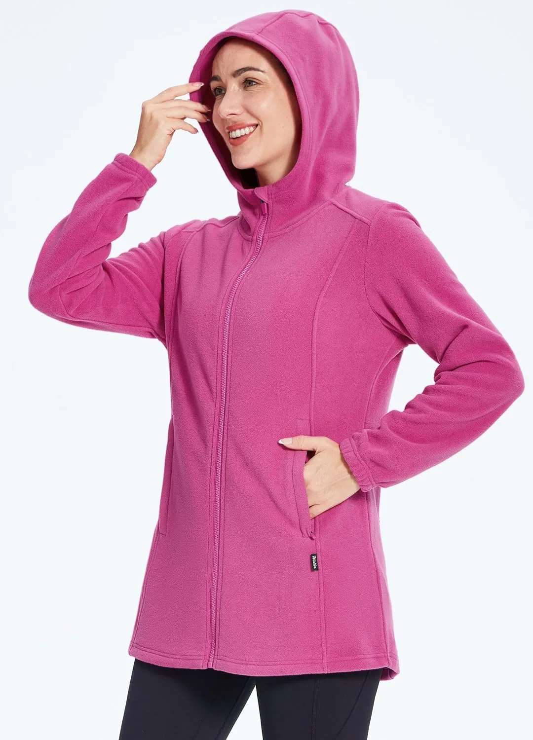 Willit Women's Long Fleece Jacket Full-Zip Thermal Fleece Hooded Jacket Lightweight Winter Coat