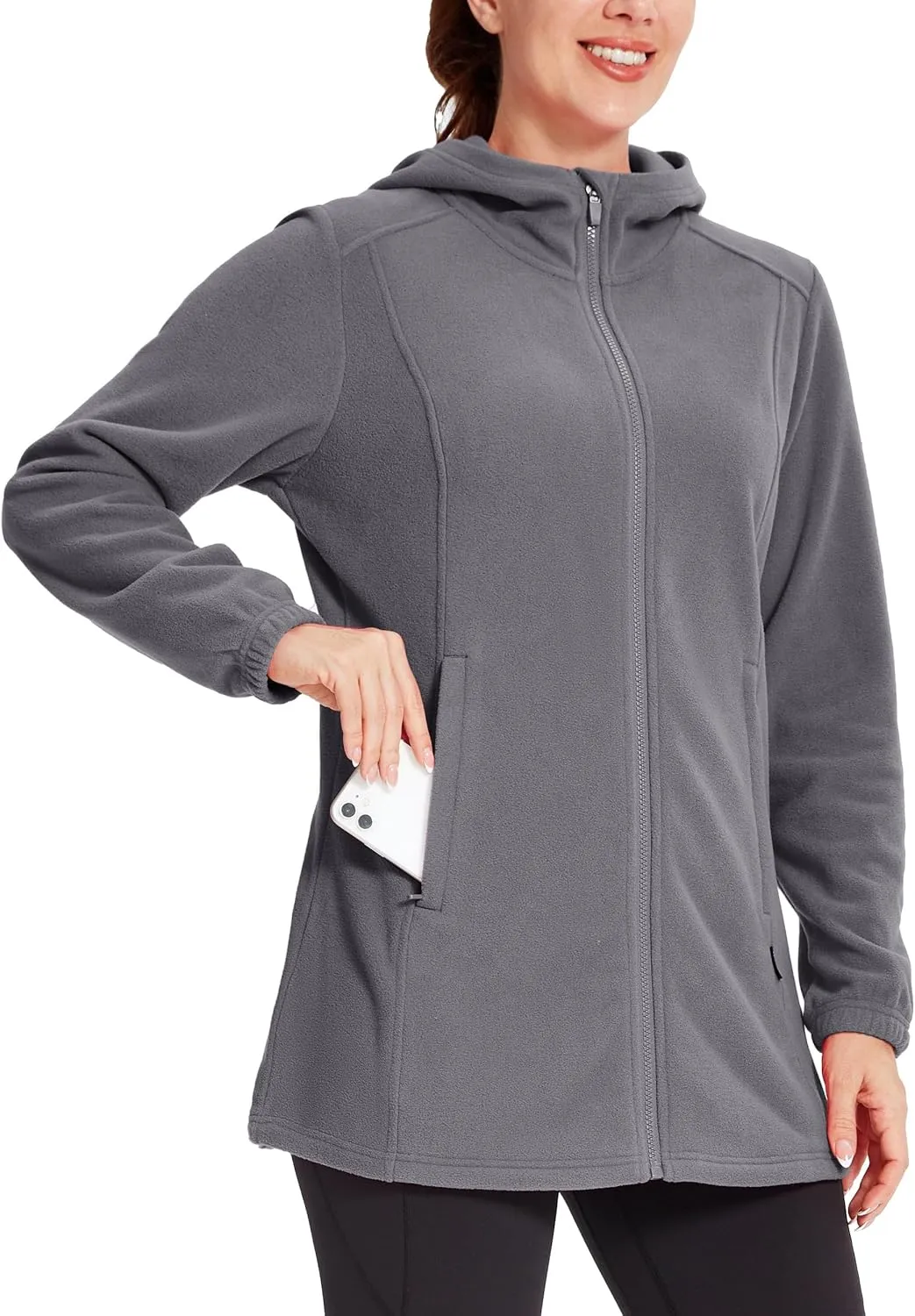 Willit Women's Long Fleece Jacket Full-Zip Thermal Fleece Hooded Jacket Lightweight Winter Coat