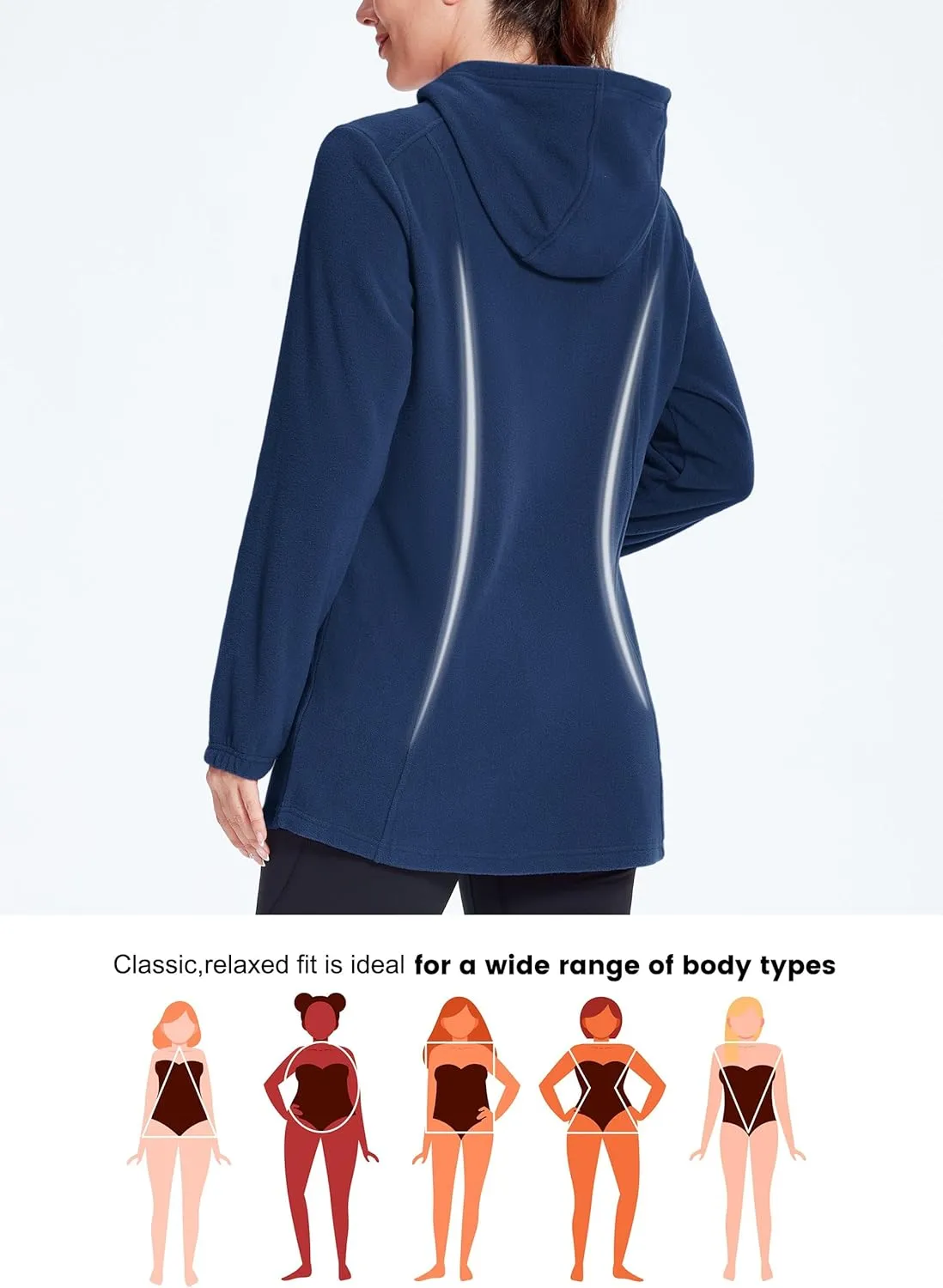 Willit Women's Long Fleece Jacket Full-Zip Thermal Fleece Hooded Jacket Lightweight Winter Coat