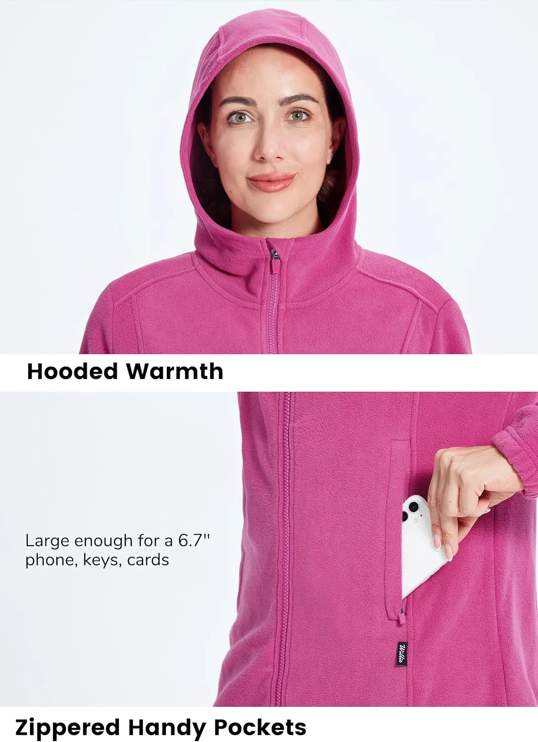 Willit Women's Long Fleece Jacket Full-Zip Thermal Fleece Hooded Jacket Lightweight Winter Coat