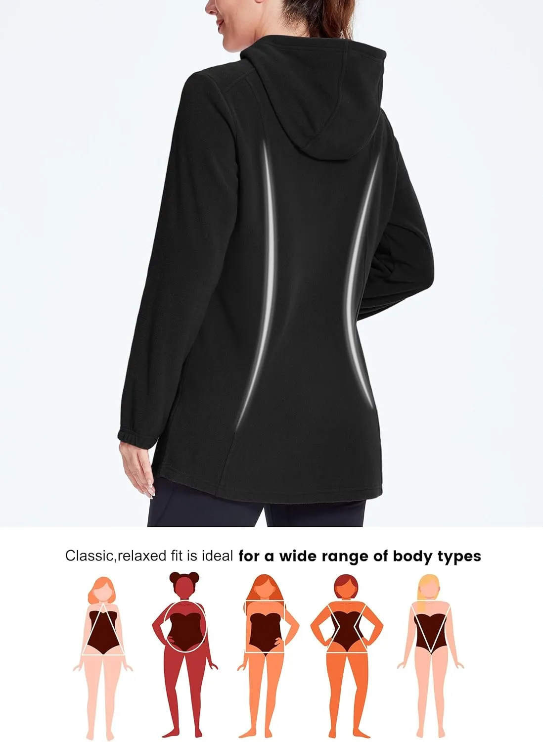 Willit Women's Long Fleece Jacket Full-Zip Thermal Fleece Hooded Jacket Lightweight Winter Coat