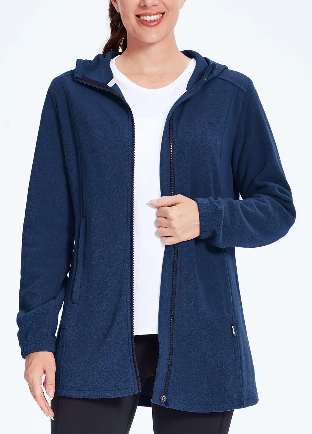 Willit Women's Long Fleece Jacket Full-Zip Thermal Fleece Hooded Jacket Lightweight Winter Coat