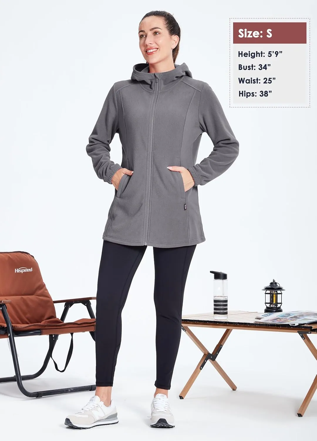 Willit Women's Long Fleece Jacket Full-Zip Thermal Fleece Hooded Jacket Lightweight Winter Coat