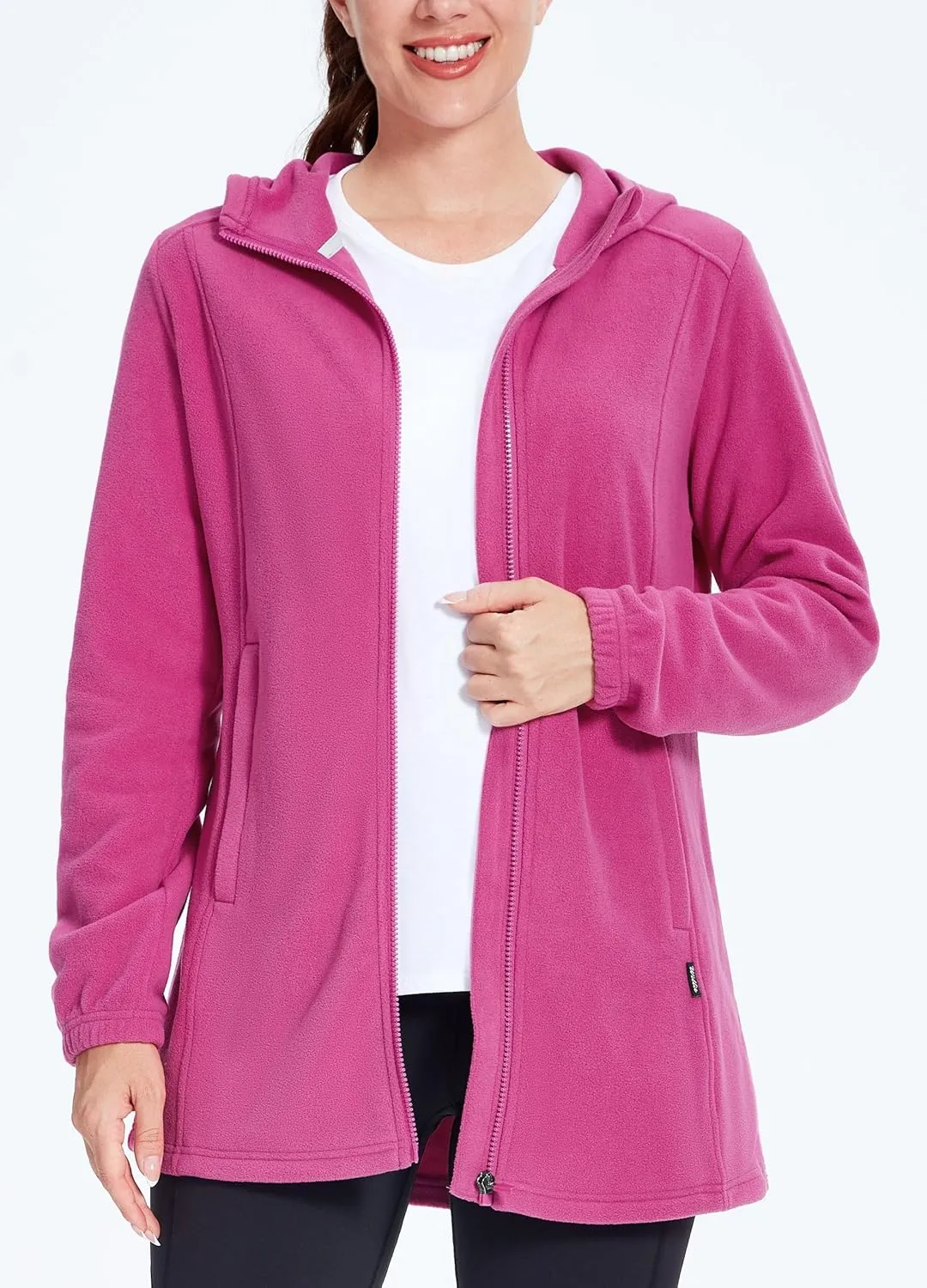 Willit Women's Long Fleece Jacket Full-Zip Thermal Fleece Hooded Jacket Lightweight Winter Coat