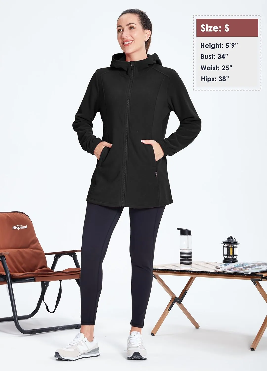 Willit Women's Long Fleece Jacket Full-Zip Thermal Fleece Hooded Jacket Lightweight Winter Coat