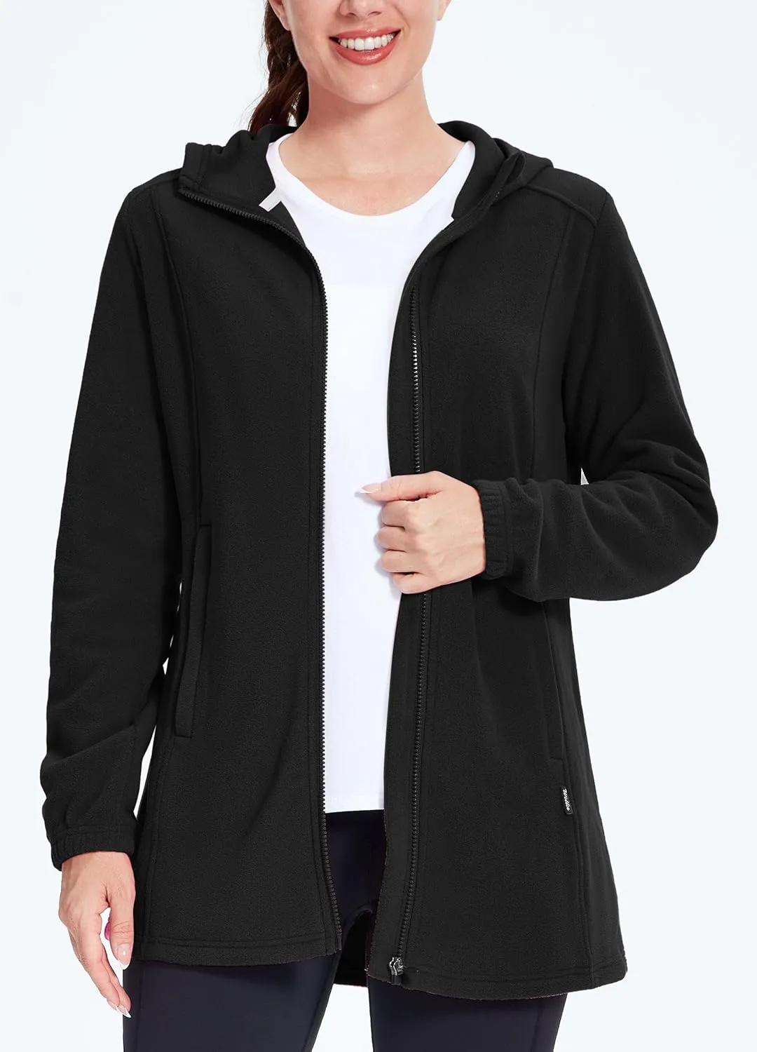 Willit Women's Long Fleece Jacket Full-Zip Thermal Fleece Hooded Jacket Lightweight Winter Coat