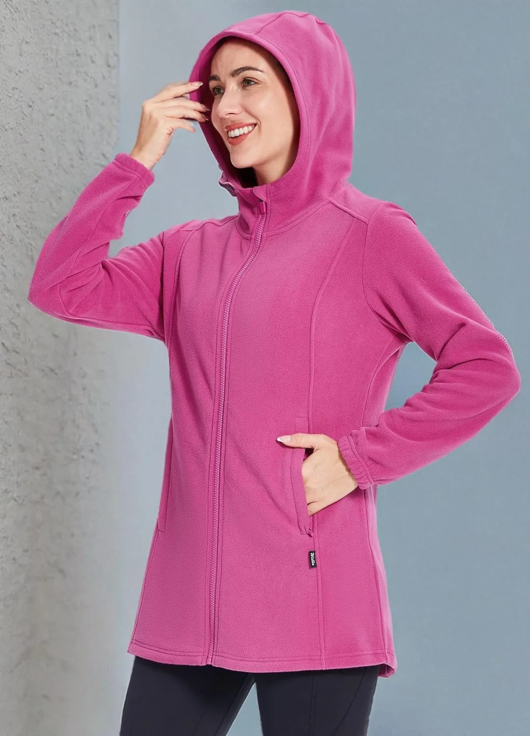 Willit Women's Long Fleece Jacket Full-Zip Thermal Fleece Hooded Jacket Lightweight Winter Coat