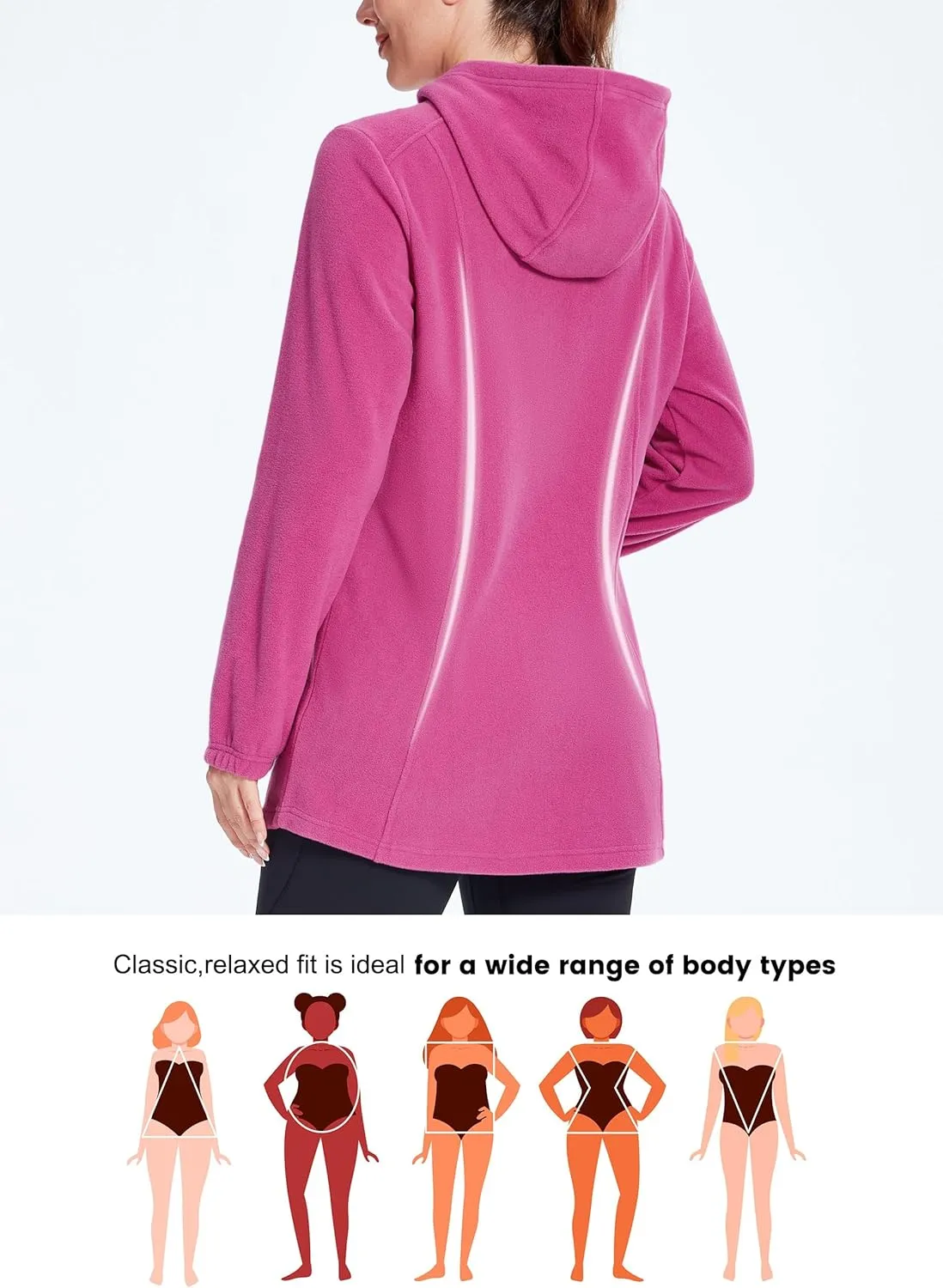 Willit Women's Long Fleece Jacket Full-Zip Thermal Fleece Hooded Jacket Lightweight Winter Coat