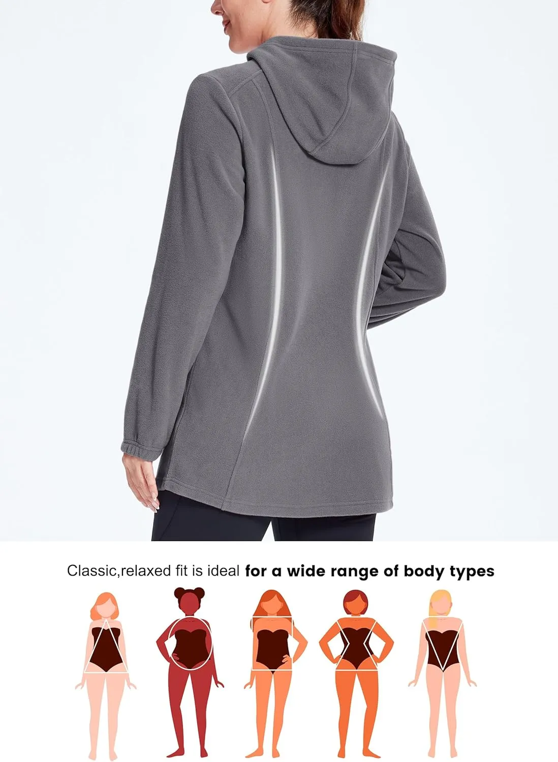 Willit Women's Long Fleece Jacket Full-Zip Thermal Fleece Hooded Jacket Lightweight Winter Coat