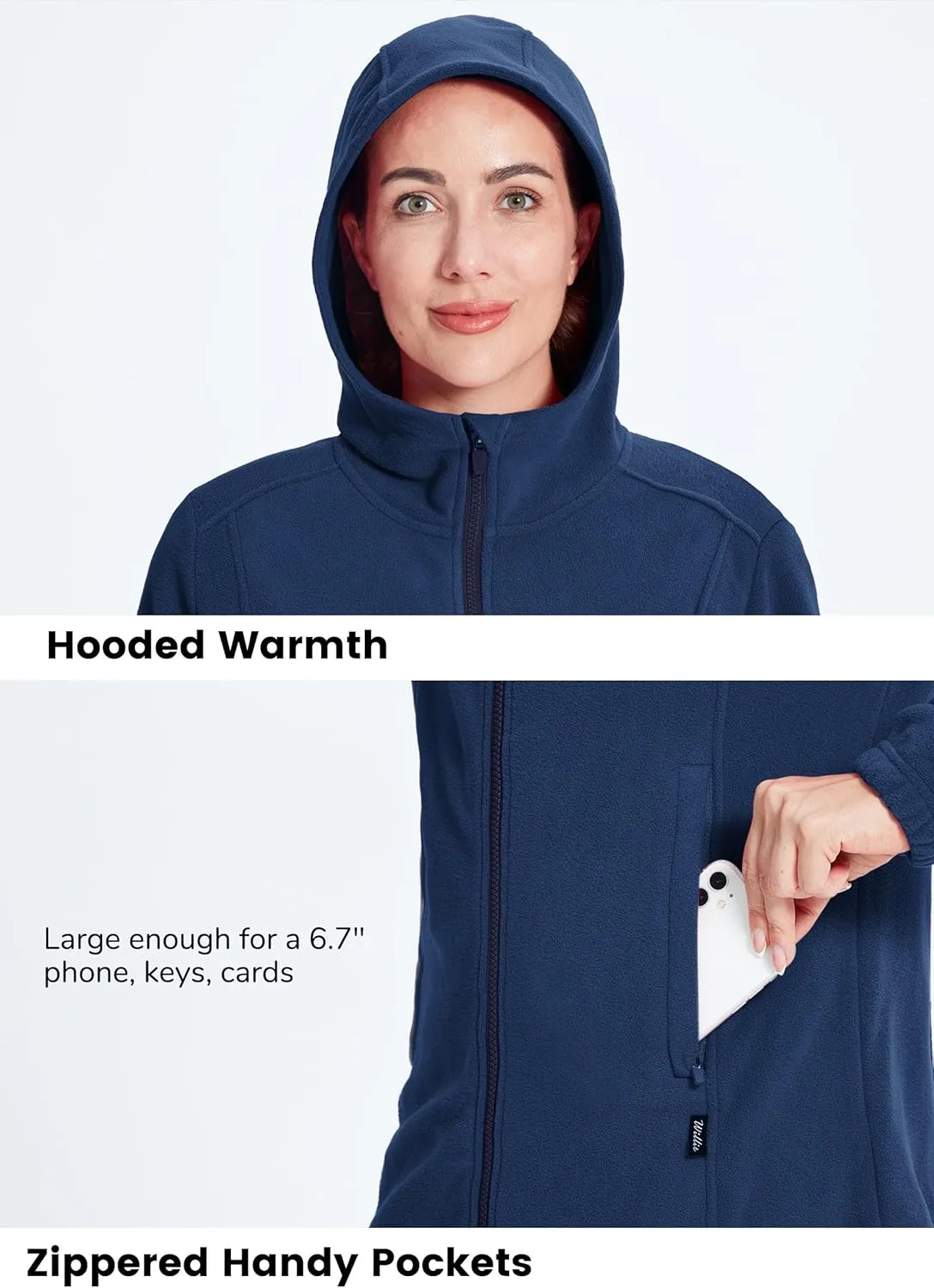 Willit Women's Long Fleece Jacket Full-Zip Thermal Fleece Hooded Jacket Lightweight Winter Coat
