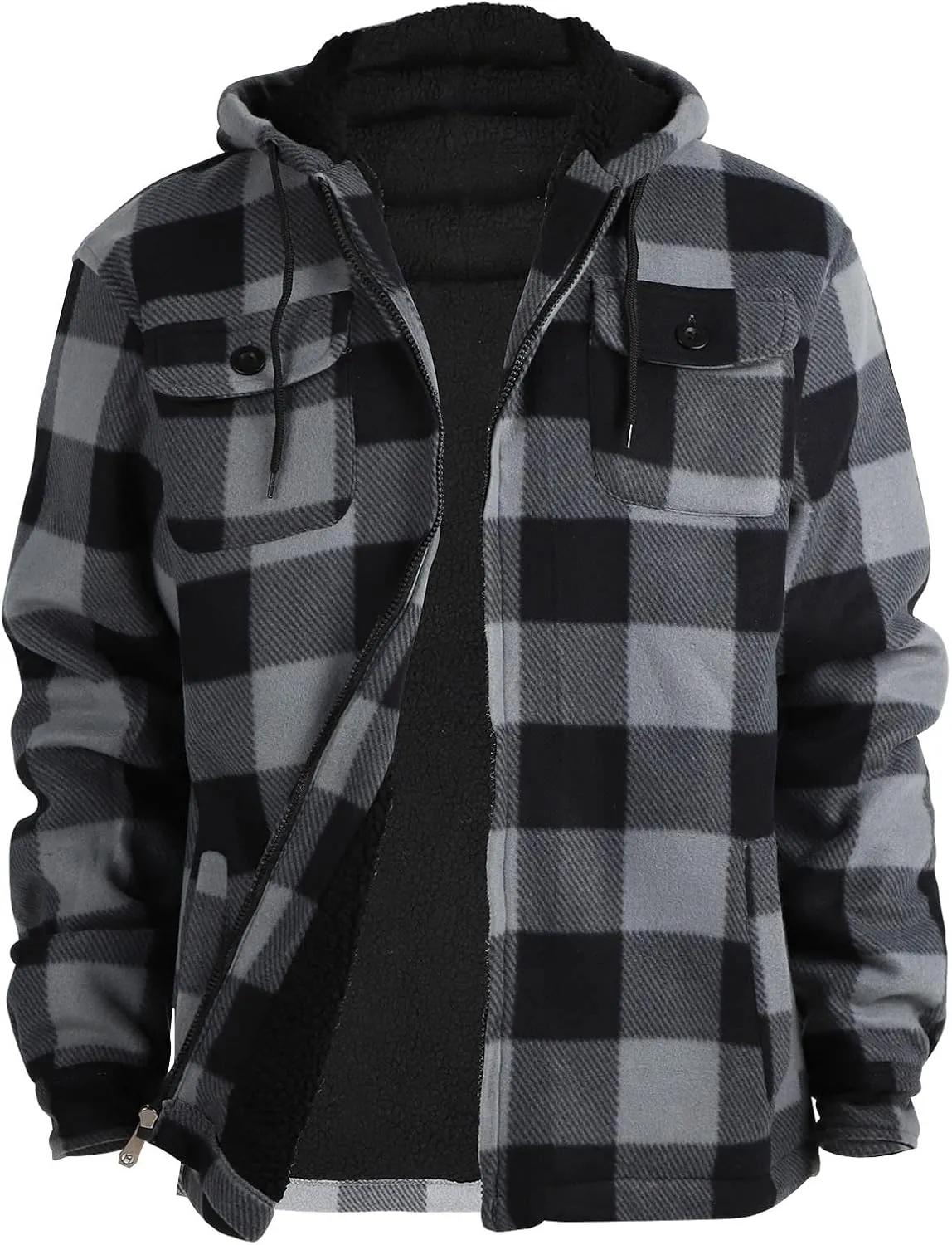Winter Heavy Warm Sherpa Lined Fleece Plaid Flannel Jacket Men Plus Size S-5XL Big&Tall Mens Coat