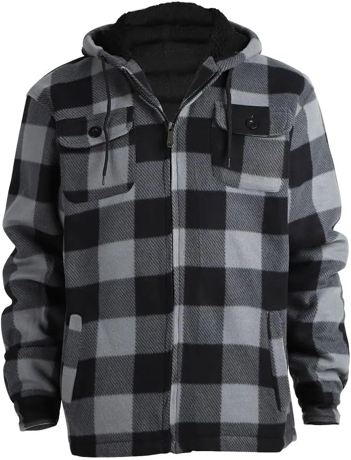 Winter Heavy Warm Sherpa Lined Fleece Plaid Flannel Jacket Men Plus Size S-5XL Big&Tall Mens Coat