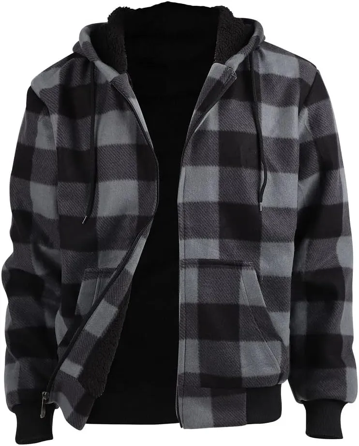 Winter Heavy Warm Sherpa Lined Fleece Plaid Flannel Jacket Men Plus Size S-5XL Big&Tall Mens Coat