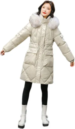Winter Jacket Women Waterproof Bright Face Cotton Padded Clothes Middle Long Fashion Artifical Fur Hooded Coat