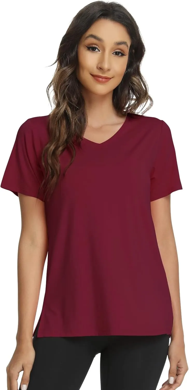 WiWi Viscose from Bamboo Pajama Tops for Women Soft Short Sleeve Tee Sleep Shirts V Neck T-Shirt Pjs Top Sleepwear S-XXL