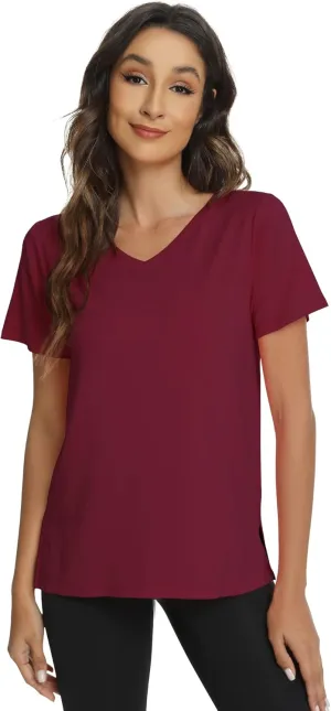 WiWi Viscose from Bamboo Pajama Tops for Women Soft Short Sleeve Tee Sleep Shirts V Neck T-Shirt Pjs Top Sleepwear S-XXL