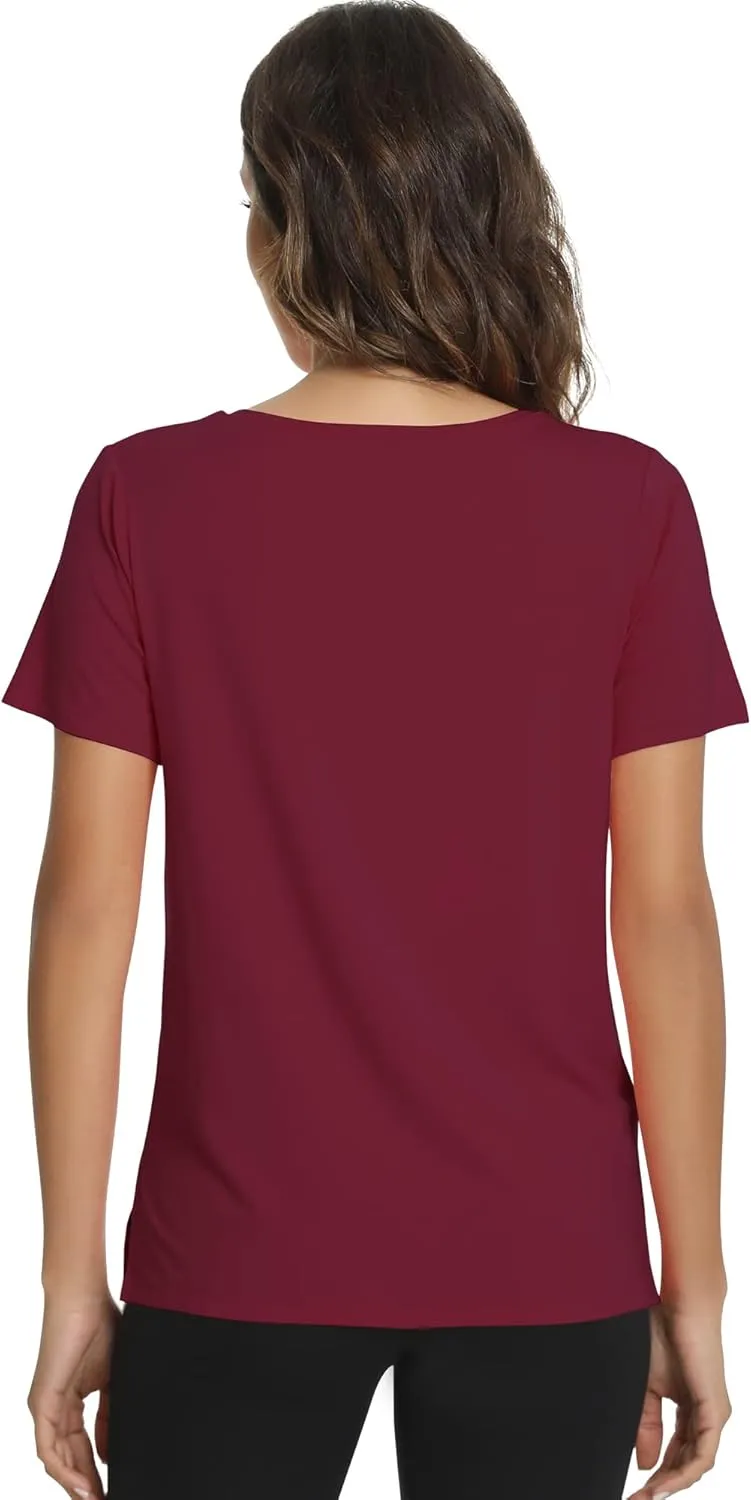WiWi Viscose from Bamboo Pajama Tops for Women Soft Short Sleeve Tee Sleep Shirts V Neck T-Shirt Pjs Top Sleepwear S-XXL