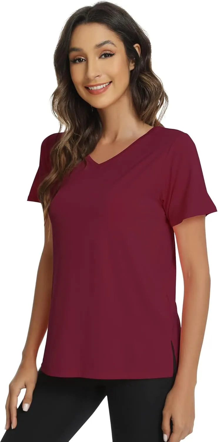 WiWi Viscose from Bamboo Pajama Tops for Women Soft Short Sleeve Tee Sleep Shirts V Neck T-Shirt Pjs Top Sleepwear S-XXL