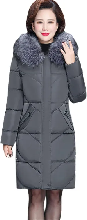 Women Colorful Fur Collar Long Winter Jacket Hooded Down Cotton Coat Thick Warm Jacket Cotton Padded Wadded Parkas