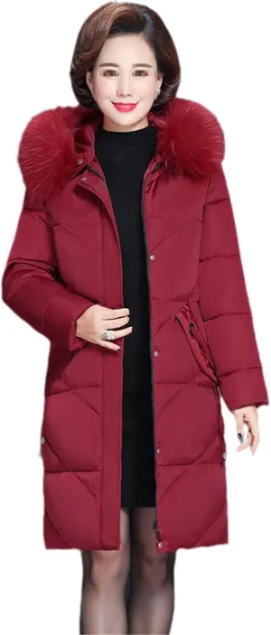 Women Colorful Fur Collar Long Winter Jacket Hooded Down Cotton Coat Thick Warm Jacket Cotton Padded Wadded Parkas