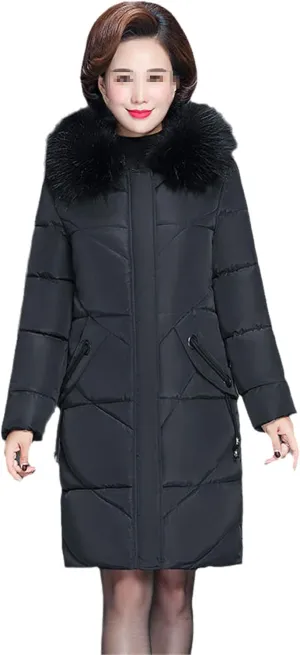 Women Colorful Fur Collar Long Winter Jacket Hooded Down Cotton Coat Thick Warm Jacket Cotton Padded Wadded Parkas
