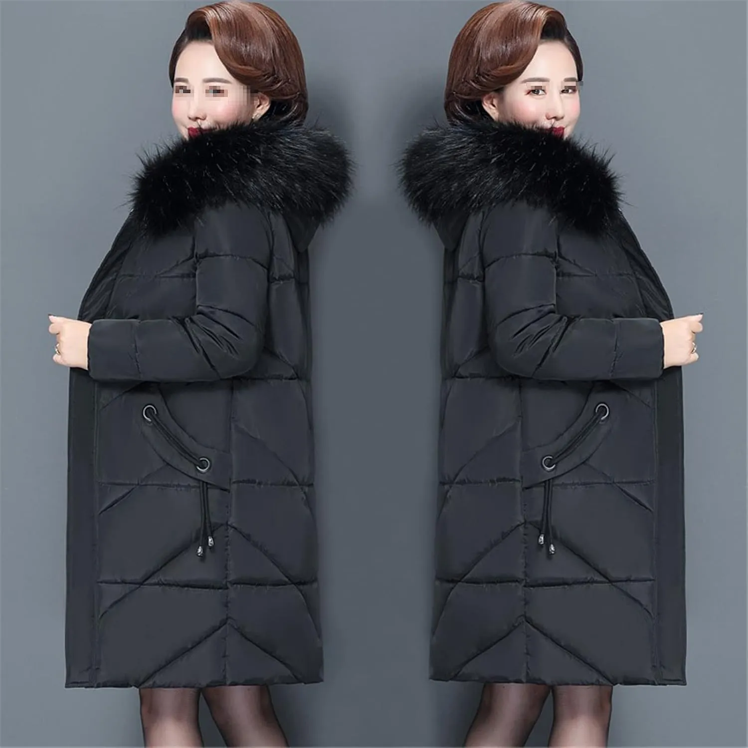 Women Colorful Fur Collar Long Winter Jacket Hooded Down Cotton Coat Thick Warm Jacket Cotton Padded Wadded Parkas