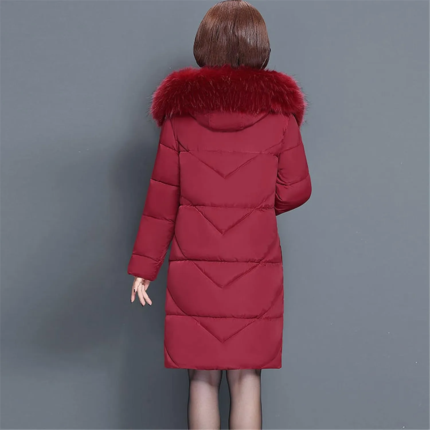 Women Colorful Fur Collar Long Winter Jacket Hooded Down Cotton Coat Thick Warm Jacket Cotton Padded Wadded Parkas