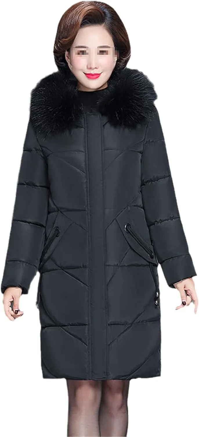 Women Colorful Fur Collar Long Winter Jacket Hooded Down Cotton Coat Thick Warm Jacket Cotton Padded Wadded Parkas