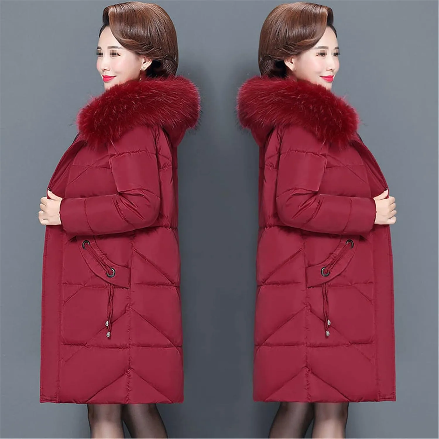 Women Colorful Fur Collar Long Winter Jacket Hooded Down Cotton Coat Thick Warm Jacket Cotton Padded Wadded Parkas