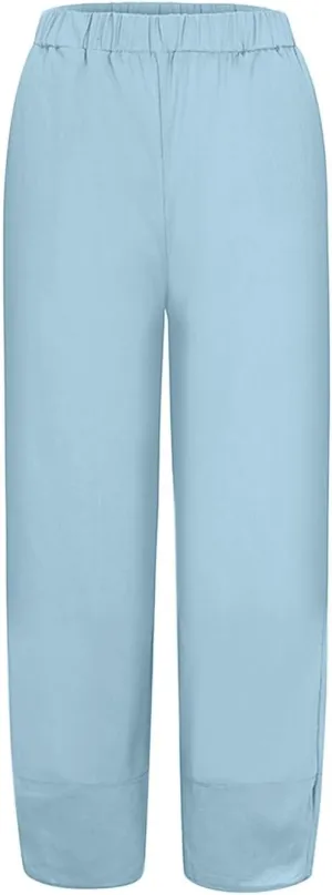 Women Cotton Linen Summer Comfy Palazzo Pants High Waist Wide Leg Loose Fit Palazzo Pants Beach