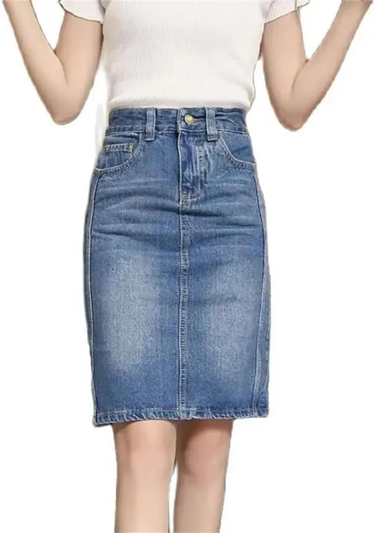 Women Jean Skirt High-Waisted Straight Skirts Slim Elegant Denim Bag Hip Skirts
