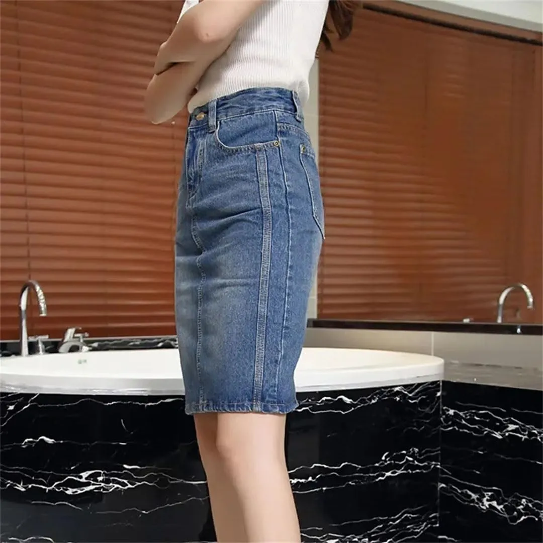 Women Jean Skirt High-Waisted Straight Skirts Slim Elegant Denim Bag Hip Skirts