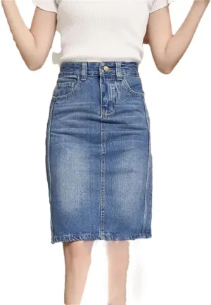 Women Jean Skirt High-Waisted Straight Skirts Slim Elegant Denim Bag Hip Skirts