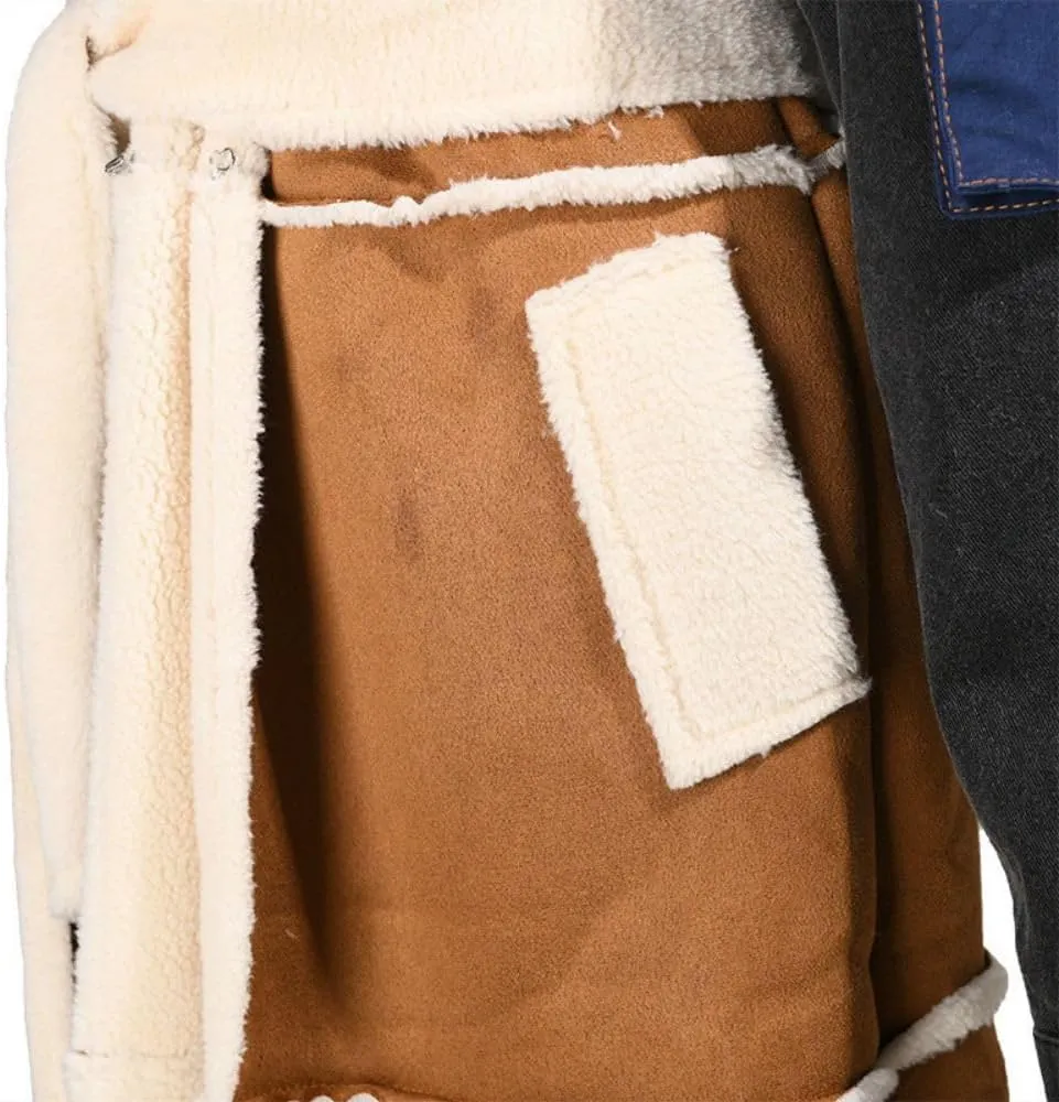 women Sherpa Wool Coat Lamb Winter Denim Fur Jacket Women Long Coat With Patch