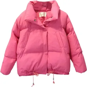 Women Short Loose Thick Jacket Cotton-Padded Winter Long Sleeve Parkas Warm Solid Coat
