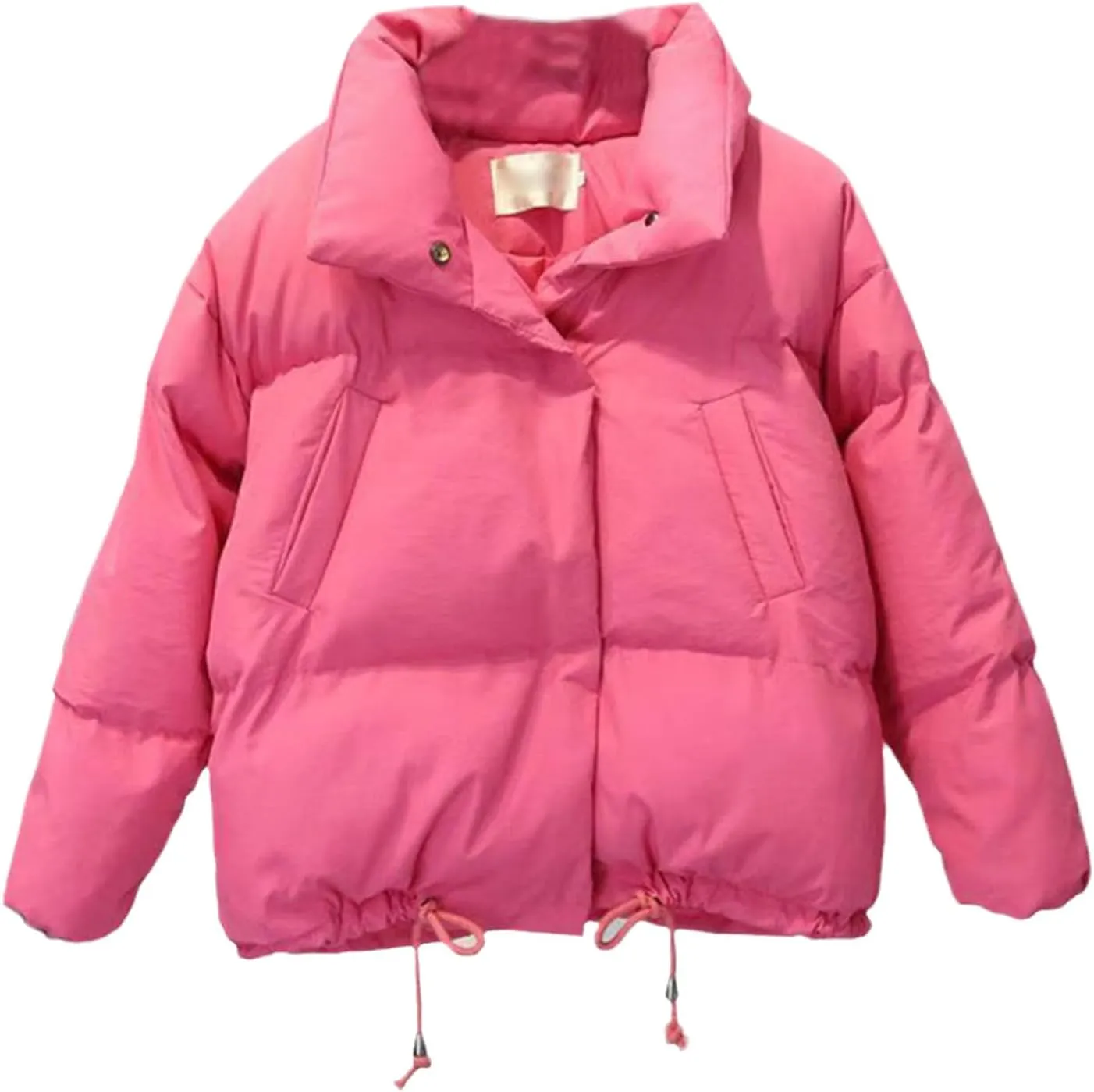 Women Short Loose Thick Jacket Cotton-Padded Winter Long Sleeve Parkas Warm Solid Coat