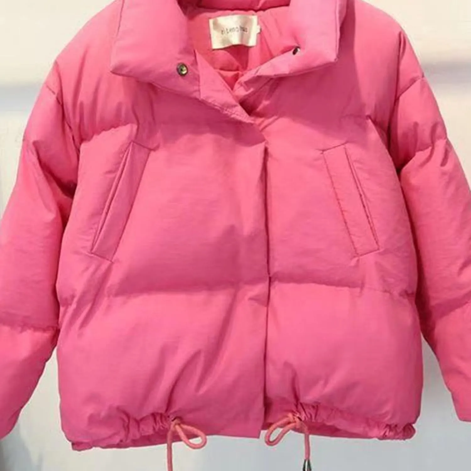 Women Short Loose Thick Jacket Cotton-Padded Winter Long Sleeve Parkas Warm Solid Coat