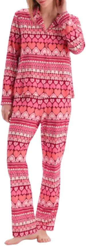 Women Valentine's Day Pajamas Lounge Set Heart Print Long Sleeve Tops and Pants 2 Piece Loungewear Outfits