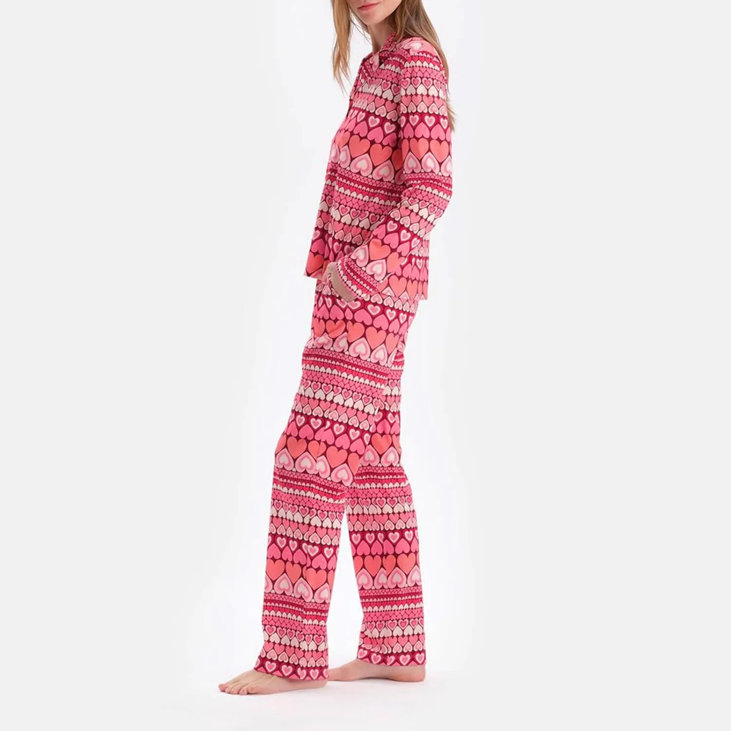 Women Valentine's Day Pajamas Lounge Set Heart Print Long Sleeve Tops and Pants 2 Piece Loungewear Outfits